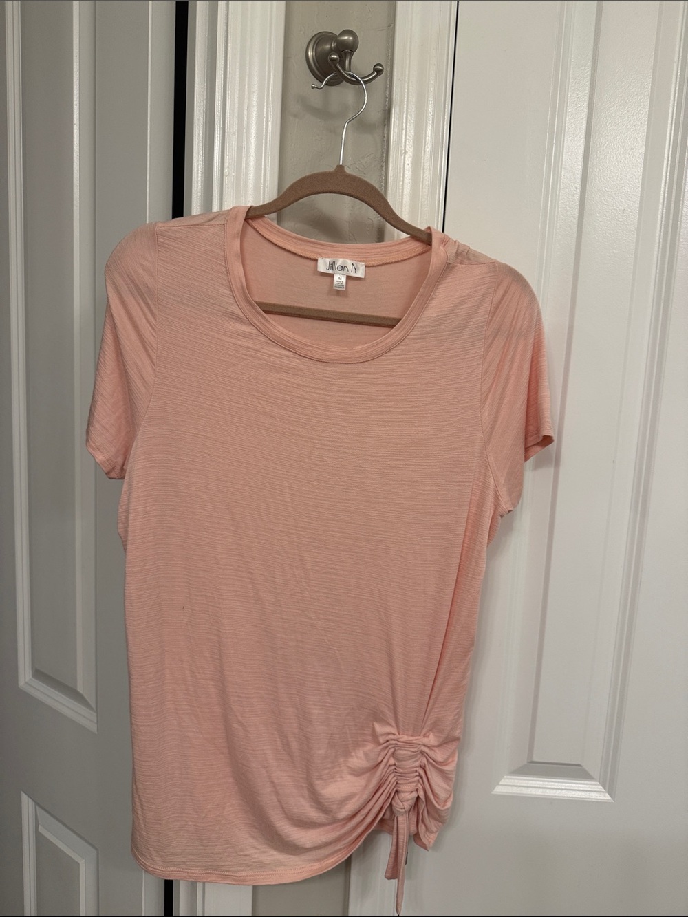 Jillian N Peach Ruched Side Short Sleeve Tee